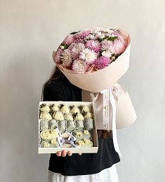 Сет 'Schoolastic' букет астр и фрукты в шоколаде