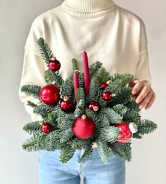 Новогодний декор. Настольная композиция "Red" из нобилиса